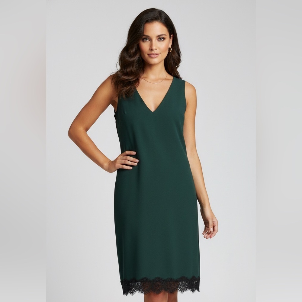 Next Black lace and green v-neck sleeveless women’s dress size 8